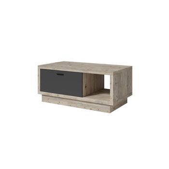 Mesa Baja Cork 110x46x60 Cm Con Cajón Y Nicho, Color Pino Y Gris Antracita.
