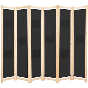 Biombo Divisor De 6 Paneles De Tela Negro 240x170x4 Cm Vidaxl