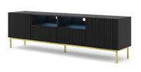 mueble para tv efecto madera negro y dorado