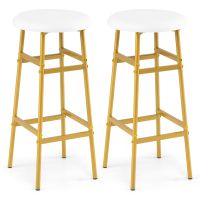 costway juego de 2 taburetes de bar redondos con asiento tapizado marco de metal y reposapies para salon comedor 335x73cm blanco