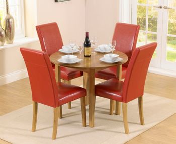Oxford 90cm Solid Oak Drop Leaf Extending Dining Table with Albany Red Chairs - Red, 2 Chairs