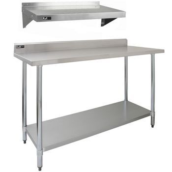 Banco De Catering De Acero Inoxidable 150cm Y 2 Estantes Montados En La Pared
