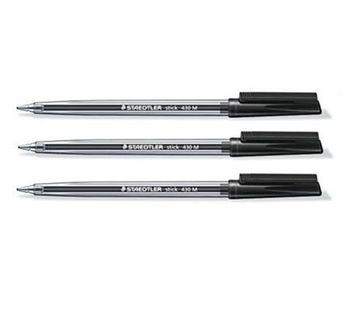 Staedtler 430 Stick Ball Pen Medium 1.0mm Tip 0.35mm Line Black (Pack of 10)