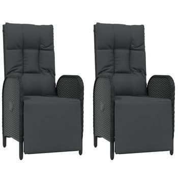 2 Uds Sillas De Jardín | Silla De Exterior | Sillon Jardín Reclinables Con Cojines Ratán Pe Negro