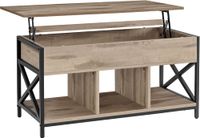 mesa de centro con tablero elevable de color marron camello y negro