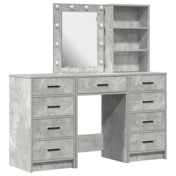Mesa De Tocador | Mesa De Maquillaje Con Cajón 3 Piezas Gris Madera Contrachapada