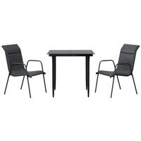 conjunto comedor jardin para jardin 3 uds  mueble jardin mesa y sillas acero y textilene negro