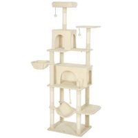 pawhut arbol rascador para gatos con plataforma torre escalador para gatos con cama cuevas postes de sisal 60x48x202 cm beige   aosom espana