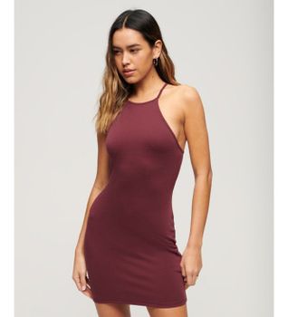 Superdry para mujer. W8011537A Minivestido espalda olímpica granate (L), Casual, Modal, Sin mangas / Tirantes