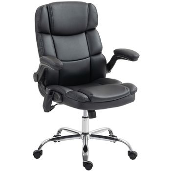 HOMCOM Silla de Oficina con Masaje de 4 Puntos con Riscaldamento y Reposabrazos Abatibles, Negro