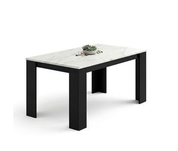 Mesa de comedor fija en negro mate y efecto mármol 140x80 cm naya