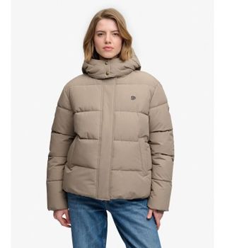 Superdry para mujer. W5012207A Chaqueta con capucha Premium marrón (L), Casual, Poliéster Reciclado