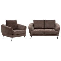 conjunto de sala de estar 3 plazas tapizado de chenilla sofa y sillon con reposabrazos patas de hierro marron oscuro kjaer