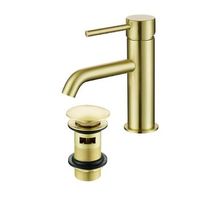 grifo lavabo monomando pico dorado con valvula de desague