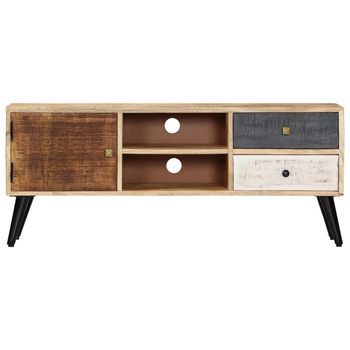 Mueble Para Tv | Mueble De Salón | Gabinete De Tv De Madera Maciza De Mango 115x30x47 Cm