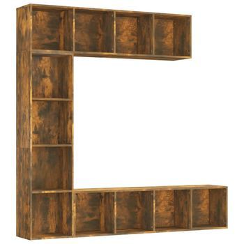 Set De Estanteria/3 Piezas Mueble Tv | Mueble De Salón | Mesa De Tv Roble Ahumado 180x30x180 Cm
