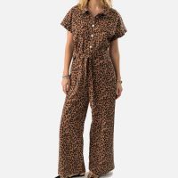 lollys laundry mathilde leopard-print denim jumpsuit - s