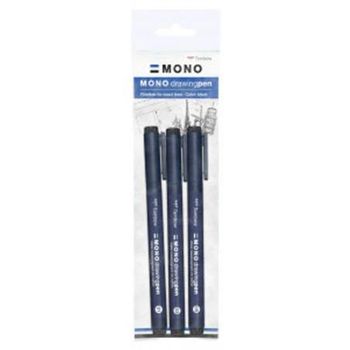 Mono Fineliner Drawing Pens Black Assorted Widths PK3