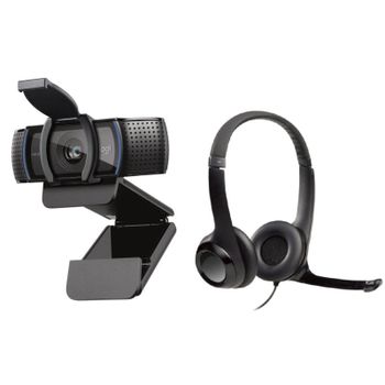 Logitech C920s Pro Webcam Full HD con Corrección de Iluminación + Logitech H390 Auriculares con Supresión de Ruido