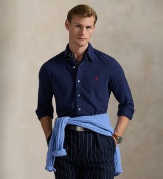 Polo Ralph Lauren para hombre. 710654408081 Camisa de piqué ultraligera marino (XL), Casual, Algodón, Manga larga