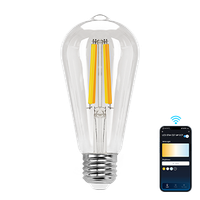 aigostar bombillas alexa e27 edison bombillas inteligentes 6w 850lm wifi bombilla vintage st64 bombillas filamento regulable 2700k-6500k compatible con alexagoogle home transparente 1 pack