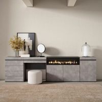 aparador efecto madera cemento 277x35x75cm chimenea efecto fuego