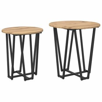 2 Piezas Conjunto De Mesas Auxiliar | Mesa De Apoyoes Roble Artisan Y Negro