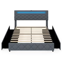 costway somier queen con led usb tapizado cajones cabecero ajustable almacenaje listones madera no necesita somier 160x200cm