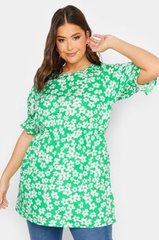 Yours Top Peplum Verde De Flores Blancas, Mujer Curvy Y Tallas Grandes, Yours