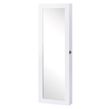 HOMCOM Espejo Joyero Colgante de Pared 37x9,5x112 cm Armario Organizador de Joyas con Ganchos y Ranuras Blanco para Salón   Aosom España
