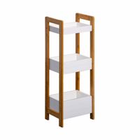 estanteria de bano con 3 estantes de mdf  y bambu blanca y marron