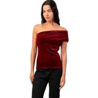 admas blusa top asimetrico de terciopelo velour and lace para mujer
