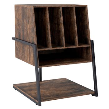 Costway Soporte para Tocadiscos Estante de Vinilos con Patas Ajustables Estilo Industrial para Salón Marrón Rústico