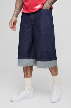 Pantalón Tall Bombacho Con Vuelta En El Bajo, Azul