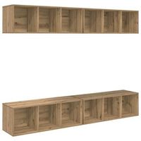 conjunto de mueble de tv 4 uds  mueble de salon  gabinete de tv roble artesanal 37 x 37 x 107 cm