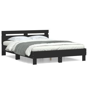 Cama Matrimonial | Cama Para Adultos | Estructura Cama Con Cabecero Madera Ingeniería Negro 150x200 Cm