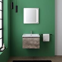 mueble de bano de 60 cm con cajon y acabado en cemento espejo con led  madrid