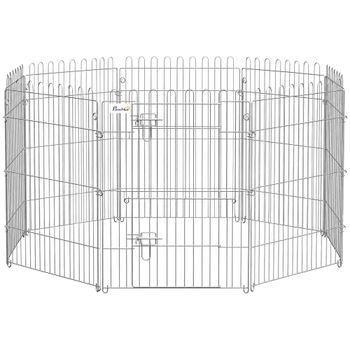 PawHut Parque para Mascotas Valla de 8 Paneles con Rejilla de Acero Ideal para Entrenamiento en Interior y Exterior 63x91 cm Plata   Aosom España