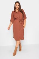 yours vestido midi camisero marron teja mujer curvy y tallas grandes yours