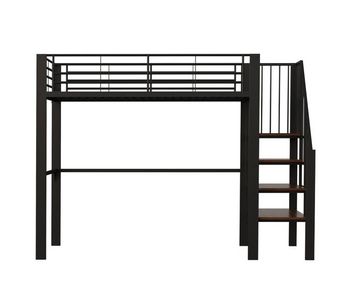 Cama alta metal 90 x 200 cm - estructura estable con amplio almacenamiento bajo la cama y escalera, ideal para niños y adultos - negro