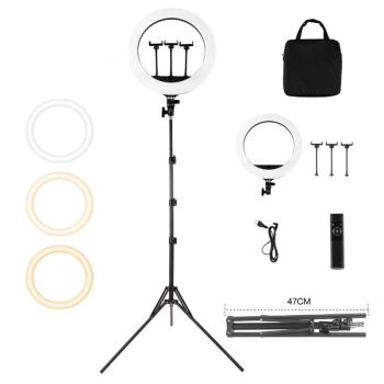 HQ18 anillo de luz LED con soporte de trípode 55W 3000K-6000K 3 modos de color de luz para transmisión en vivo de YouTub