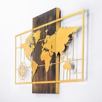 decoracion pared de madera mapamundi wrth compass oro nogal 85x58 cm