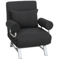 homcom butaca sofa-cama convertible reclinable 1 plaza cojines lumbares y reposabrazos patas metalicas lino negro   aosom espana