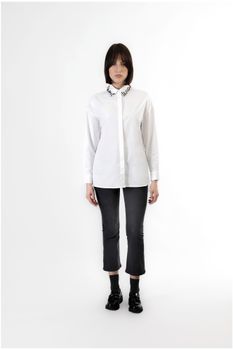 camisa de popelina con cuello bordado white s