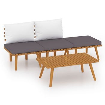 Muebles De Jardín 4 Uds | Mesa Y Sillas Con Cojines Madera Maciza De Acacia