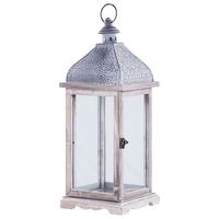 farolillo de hierro blanco 47 cm candelabro portavelas pilar asa envejecido tradicional retro vintage clasico samar