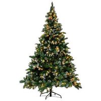 arbol de navidad artificial verde con luces led incorporadas 210 cm ramas heladas sinteticas conos de pino palomar