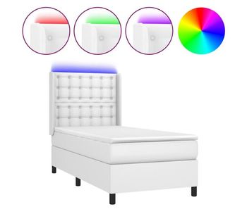 Cama box spring y colchón led cuero sintético blanco 80x200 cm botones