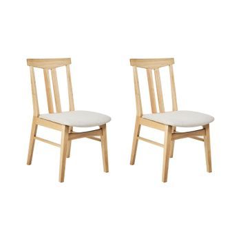 Conjunto De 2 Sillas De Comedor Retro Tradicional Sin Reposabrazos Asiento De Tela Beige Estructura De Madera Maciza Clara Avalon