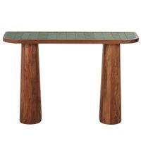 consola de acacia maciza y ceramica verde efecto zellige